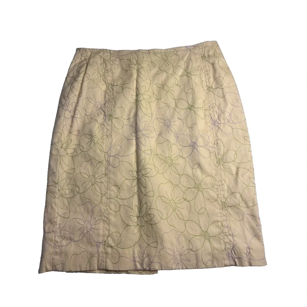 Vtg 90s Vertigo Paris Yellow Pencil Skirt Made In France 8 Embroidered Floral
